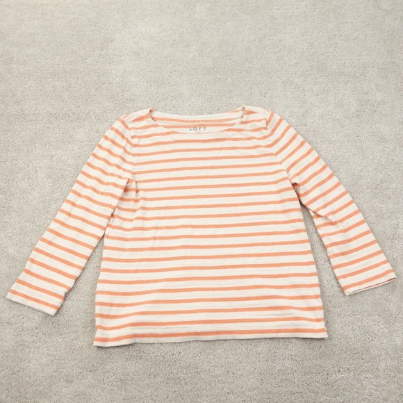 LOFT Sweaters - LOFT Sweater Womens Large Orange Striped Long Sleeve Pullover 100% Cotton
